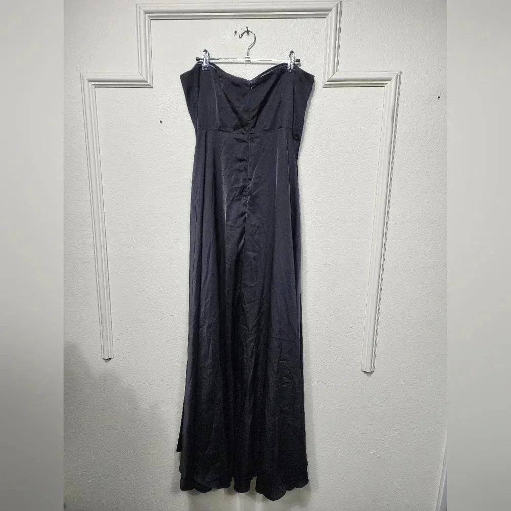 Lulu's Upscale Poise Black Satin Bow Strapless Maxi Dress Wedding Party Guest - Picture 10 of 12